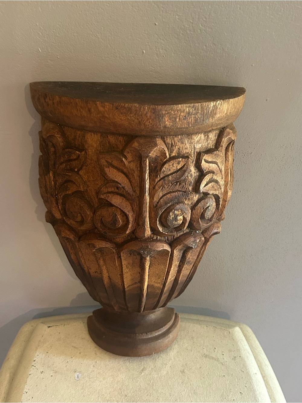 Hand-Carved Vintage Wooden Wall Sconce Shelf